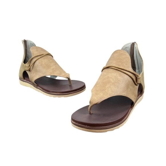 Womens Brown Zipper Back With Toe Loop & Rope Detail Ankle Sandals Size 42 - Picture 1 of 7